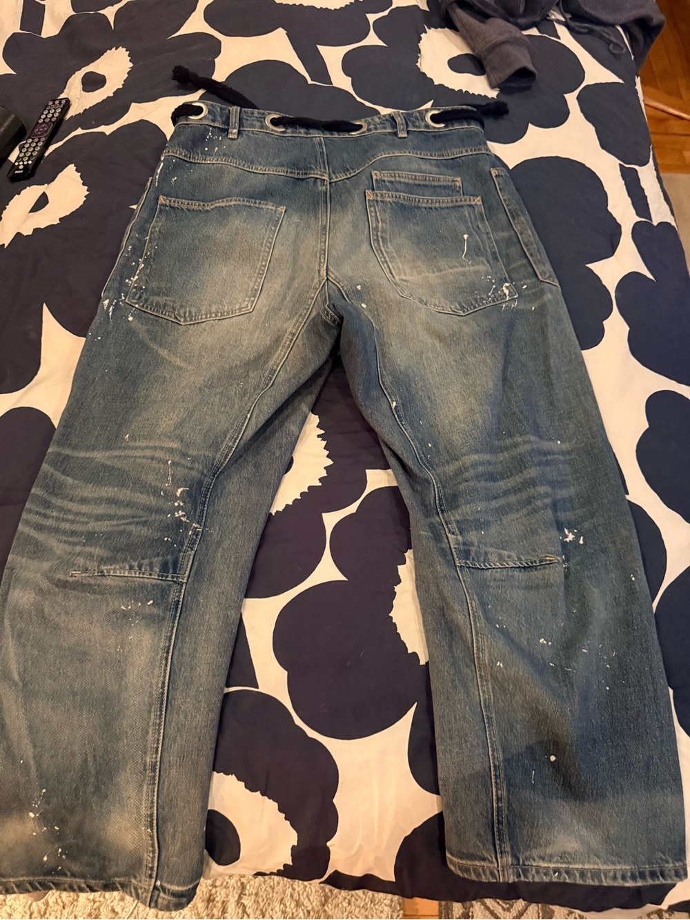 Free People Two-Tone Paint-Splatter Wide Leg Jeans in Blue - Picture 3 of 4